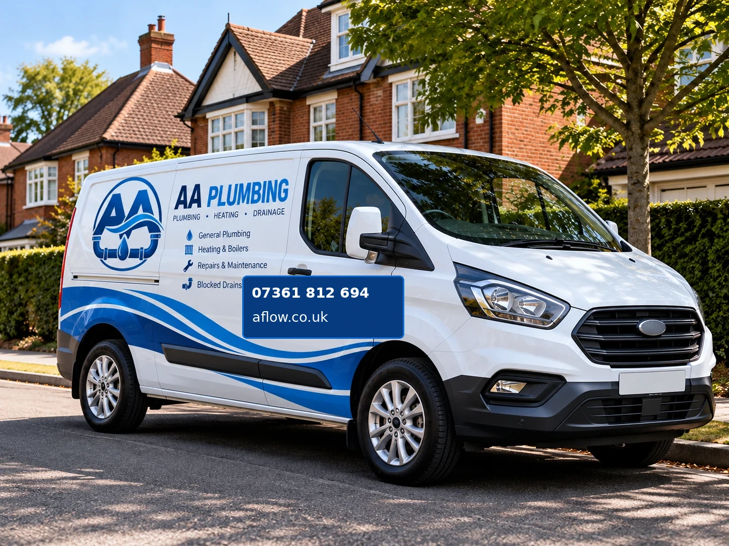 Illustration of an AA Plumbing branded service van